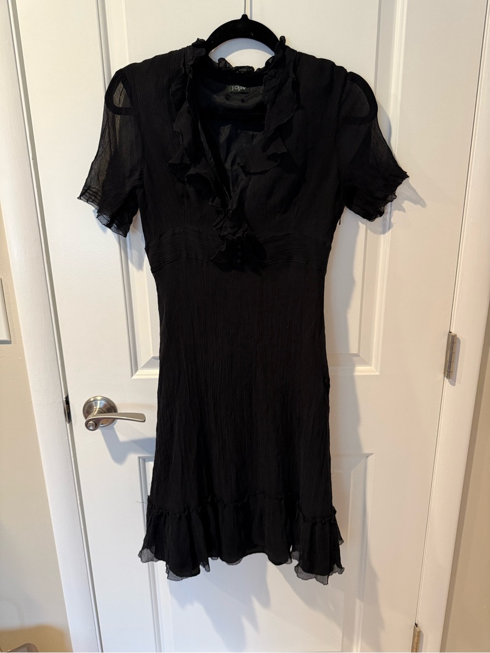 J. Crew Black Ruffle-Trim Midi Dress